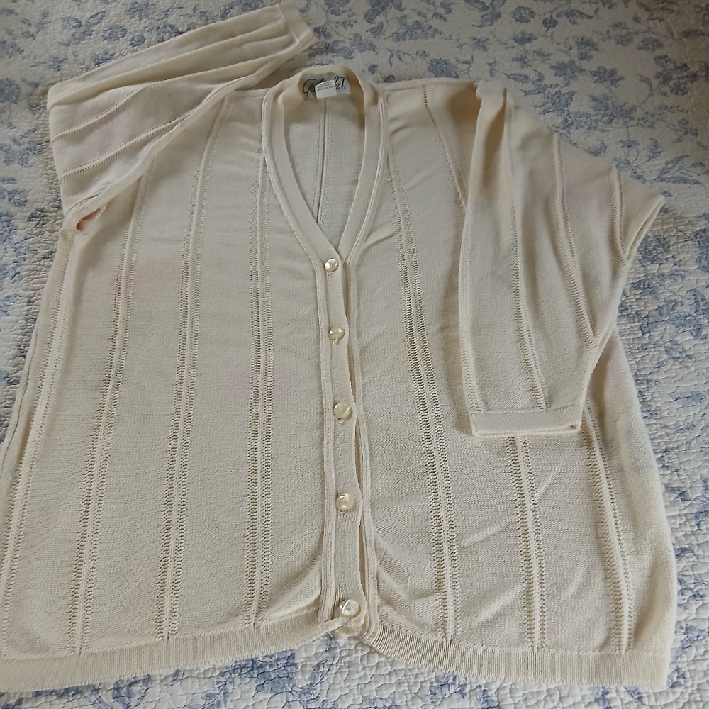 Vintage Gabriella T. Sweater With Fun Stitches And Faint Floral Designs